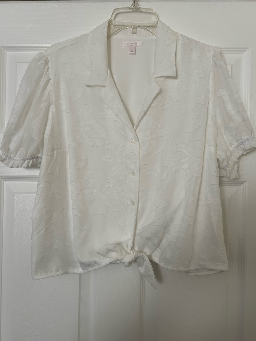 LC Lauren Conrad White Tie-Front Button Down Blouse Size L